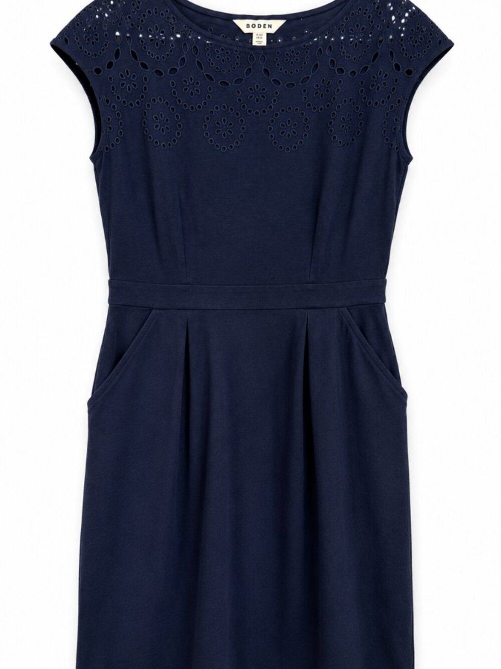 Boden Women's US 8R UK 12R Navy Cotton Eyelet Fit & Flare Dress